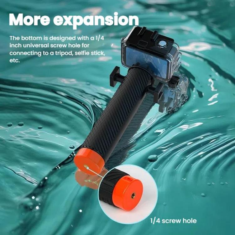 Buoyant Anti-Sink Dive Handle With Dual Cold Shoe Mounts for Action Cameras - Orange