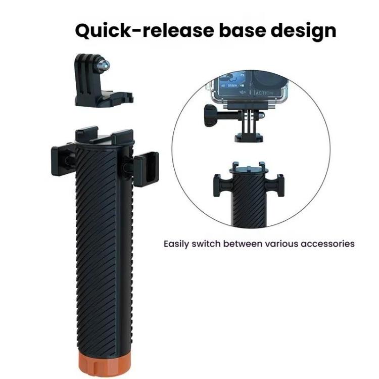 Buoyant Anti-Sink Dive Handle With Dual Cold Shoe Mounts for Action Cameras - Orange