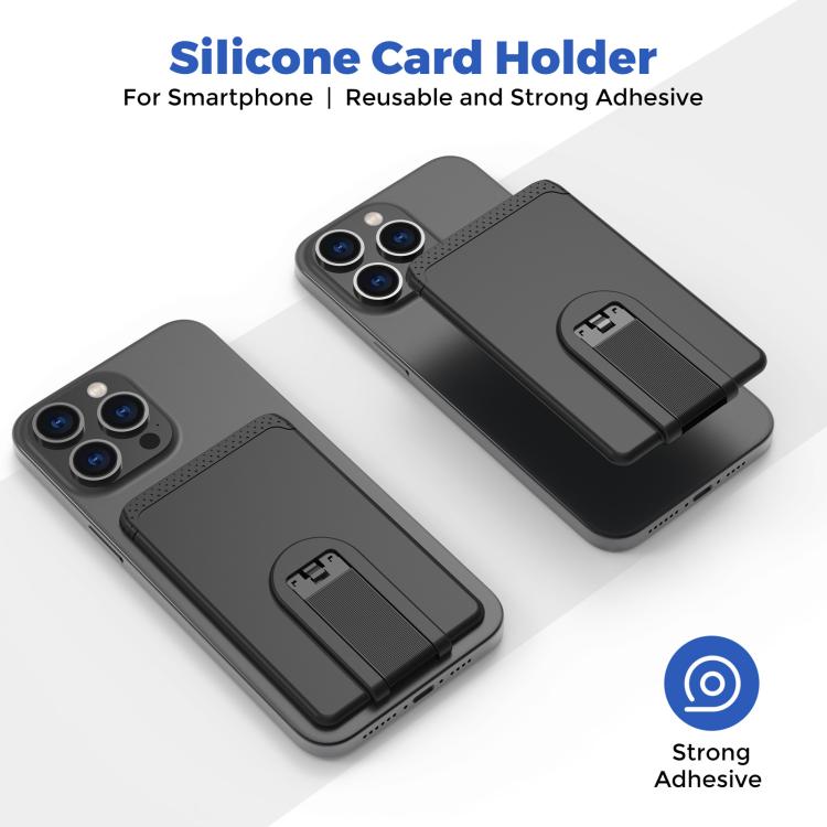 AhaStyle WG133 Adhesive Silicone Cell Phone Card Holder Phone Back Sticker Storage Bag - Black