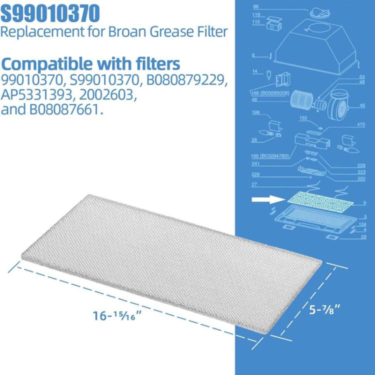 2pcs /Pack S99010370 Range Hood Grease Filter For Broan PM250 / PM250WW / NSPM250/ PM390 /PM390WW /NSPM390 Series