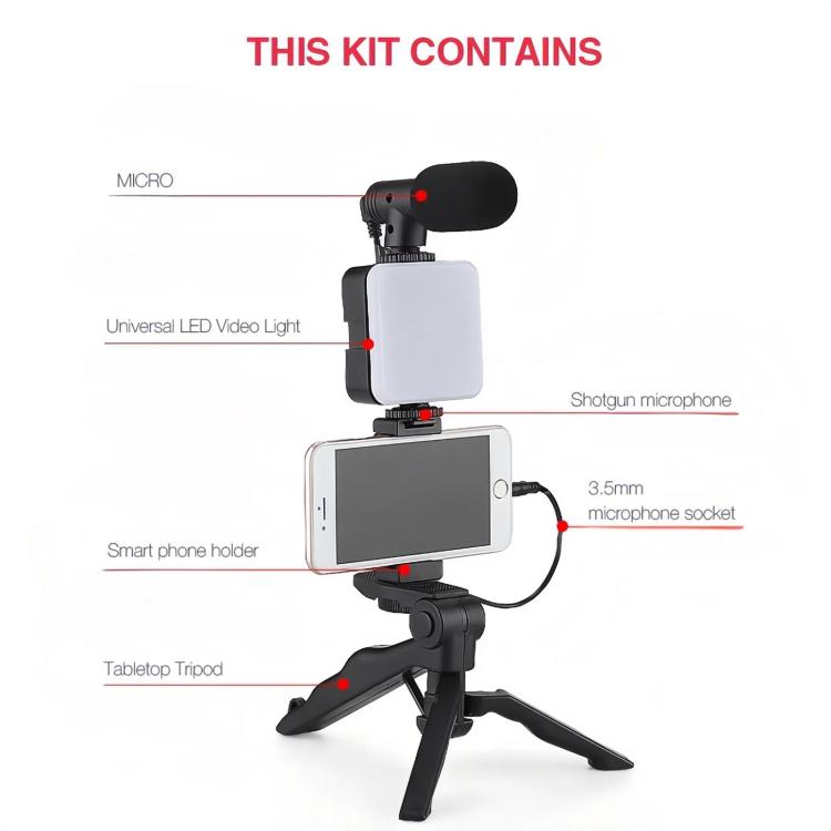 49 LEDs Streaming Lighting Kit for Phone All-in-One Video Recording Set with Tripod Stand &  Microphone AY-49