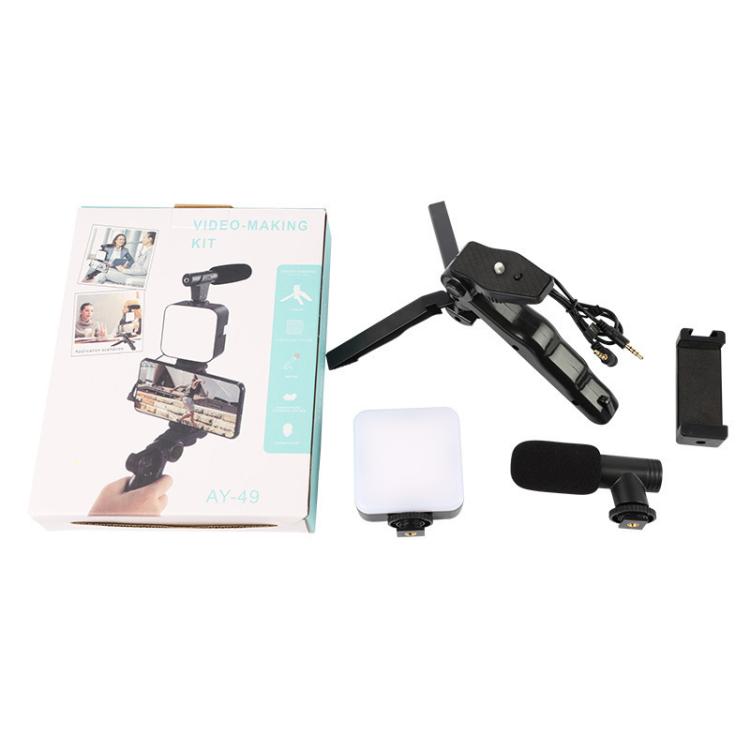 49 LEDs Streaming Lighting Kit for Phone All-in-One Video Recording Set with Tripod Stand &  Microphone AY-49