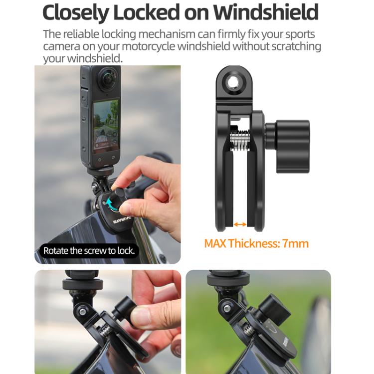 Sunnylife ZJ846 Sports Camera Universal Mount Motorcycle Windshield Clip - Black