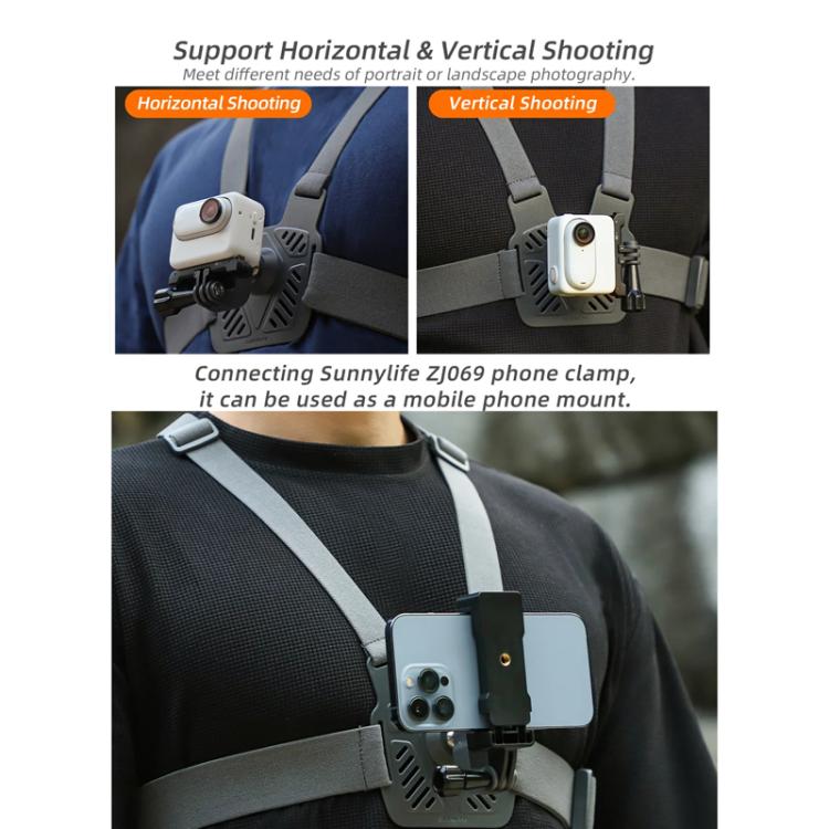 Sunnylife XD742 360 Degree Universal Sports Camera Chest Strap Mount - Gray