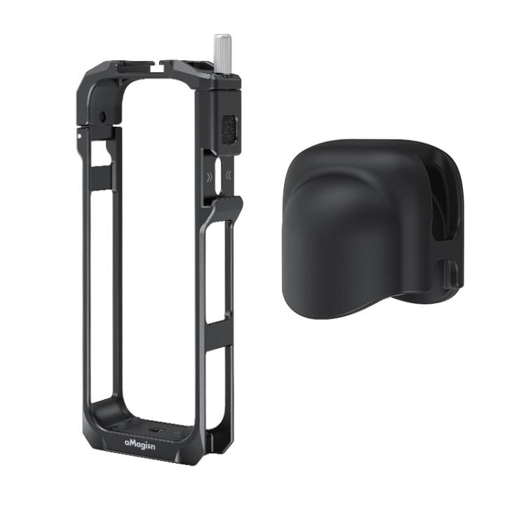 aMagisn Metal Cage for Insta360 X5 Wind Noise Reduction, Shockproof Mount with Dual Cold Shoe - Black