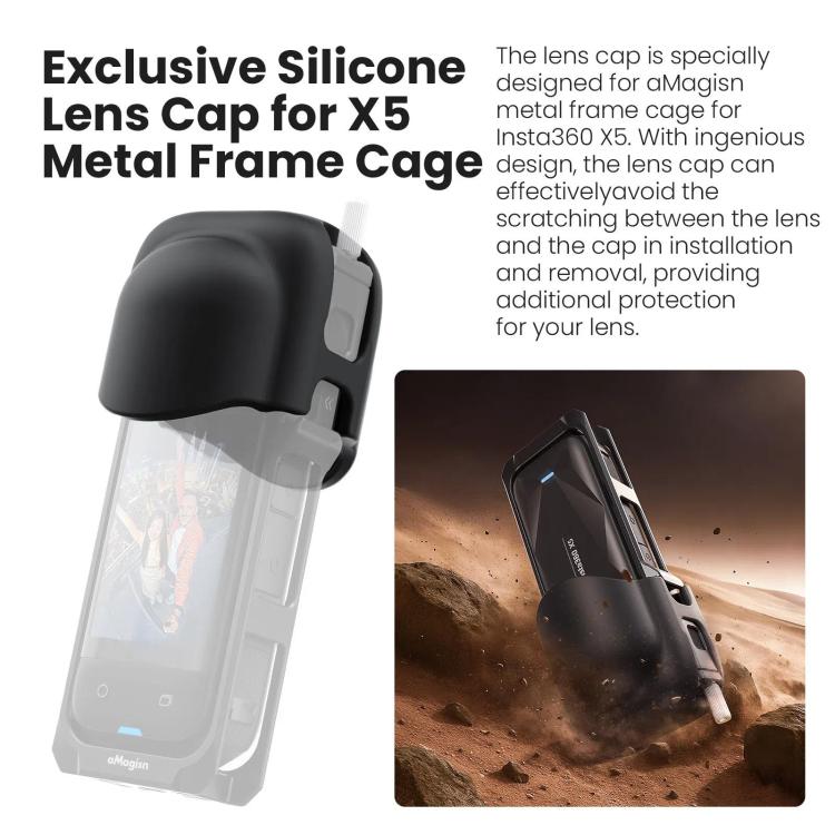 aMagisn Metal Cage for Insta360 X5 Wind Noise Reduction, Shockproof Mount with Dual Cold Shoe - Black