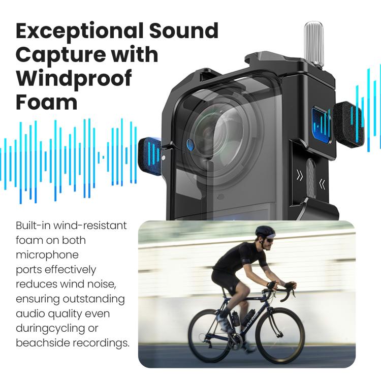 aMagisn Metal Cage for Insta360 X5 Wind Noise Reduction, Shockproof Mount with Dual Cold Shoe - Black