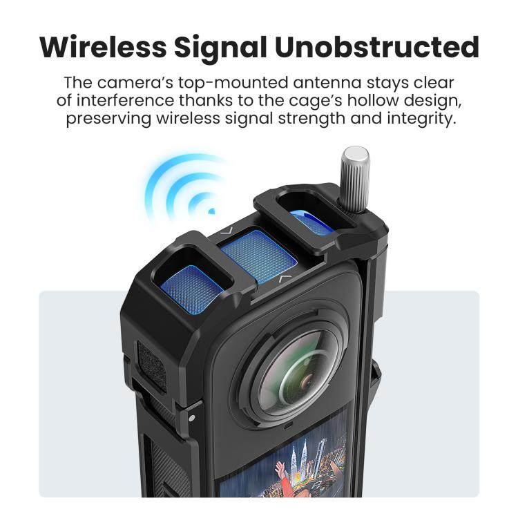 aMagisn Metal Cage for Insta360 X5 Wind Noise Reduction, Shockproof Mount with Dual Cold Shoe - Black