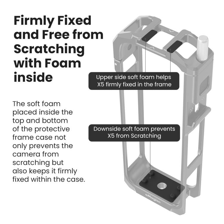 aMagisn Metal Cage for Insta360 X5 Wind Noise Reduction, Shockproof Mount with Dual Cold Shoe - Black