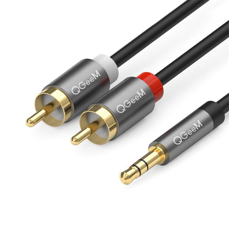 QGeeM 2RCA to 3.5mm Jack Audio Cable Gold-Plated Stereo Aux Cord for Home Theater, DVD Player,Hi-Fi Systems 1.5m