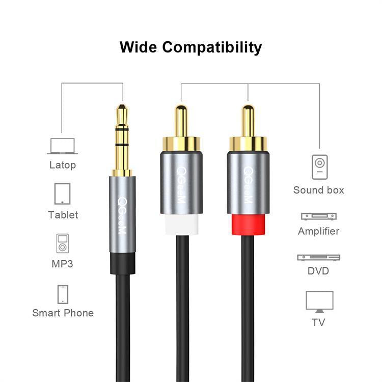 QGeeM 2RCA to 3.5mm Jack Audio Cable Gold-Plated Stereo Aux Cord for Home Theater, DVD Player,Hi-Fi Systems 0.5m