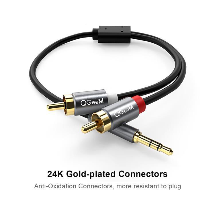 QGeeM 2RCA to 3.5mm Jack Audio Cable Gold-Plated Stereo Aux Cord for Home Theater, DVD Player,Hi-Fi Systems 3m
