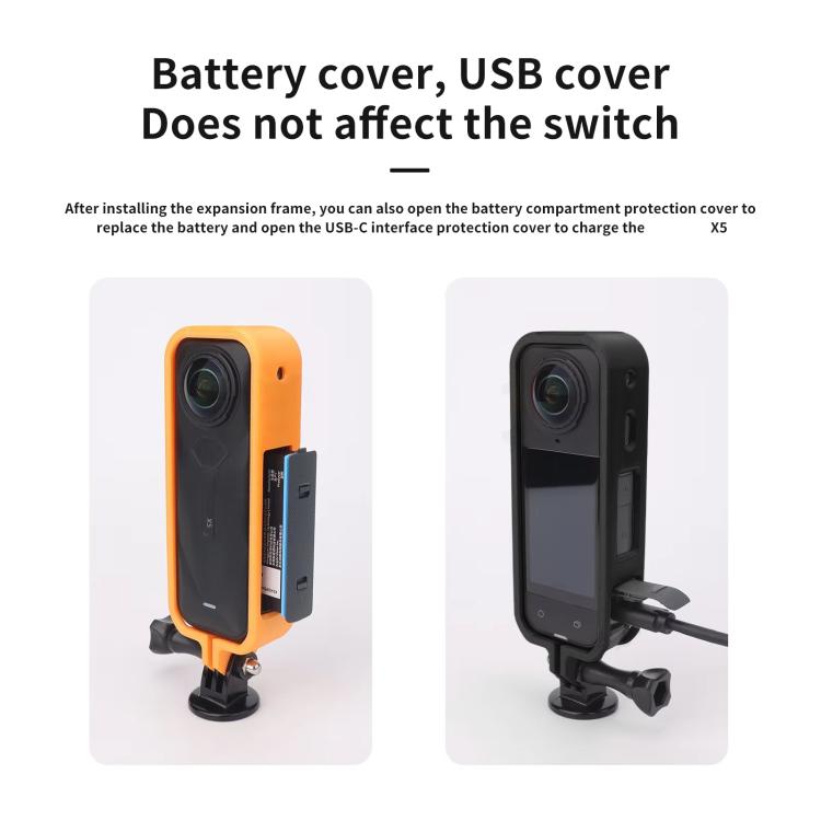 For Insta360 X5 360 Camera CQT Expandable Protective Cage Shockproof Case Vertical Orange