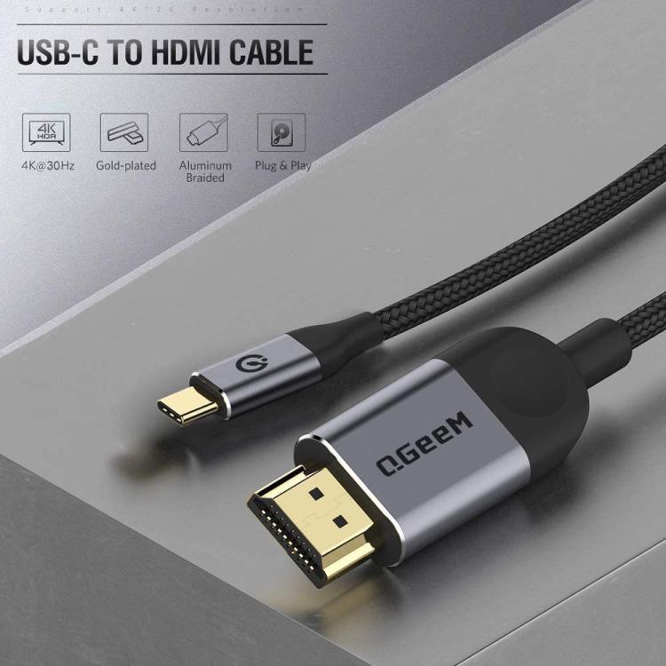QGeeM USB-C/Type-C To HDMI Cable 4K 30Hz For Screen Mirroring & Extended Display, Cable Length: 3m