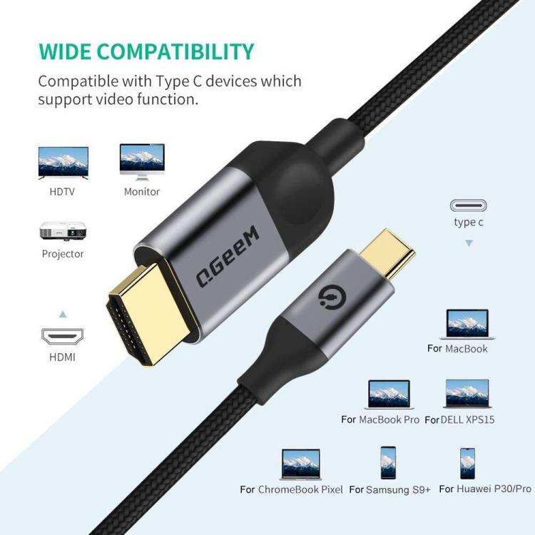 QGeeM USB-C/Type-C To HDMI Cable 4K 30Hz For Screen Mirroring & Extended Display, Cable Length: 1.8m