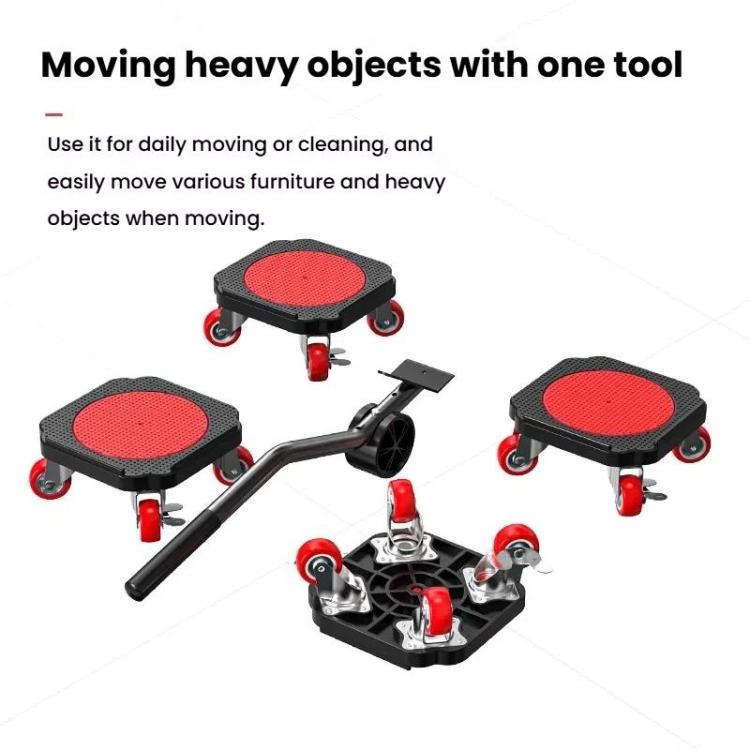 Heavy-Duty Moving Dolly with 360-degree Swivel Wheels & Brake System 3086 lbs Capacity for Furniture, Appliances, Warehouse - Black Red
