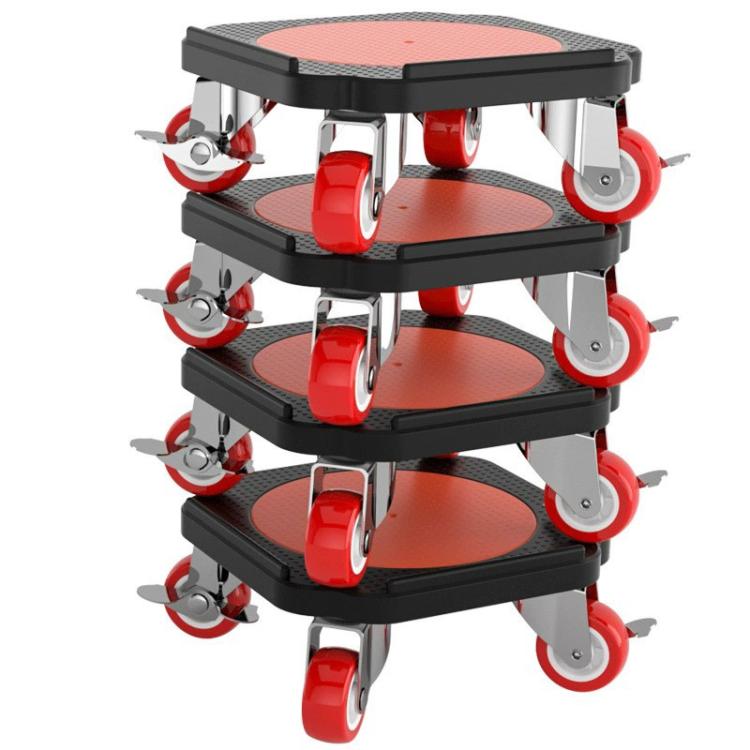 Heavy-Duty Moving Dolly with 360-degree Swivel Wheels & Brake System 3086 lbs Capacity for Furniture, Appliances, Warehouse - Black Red