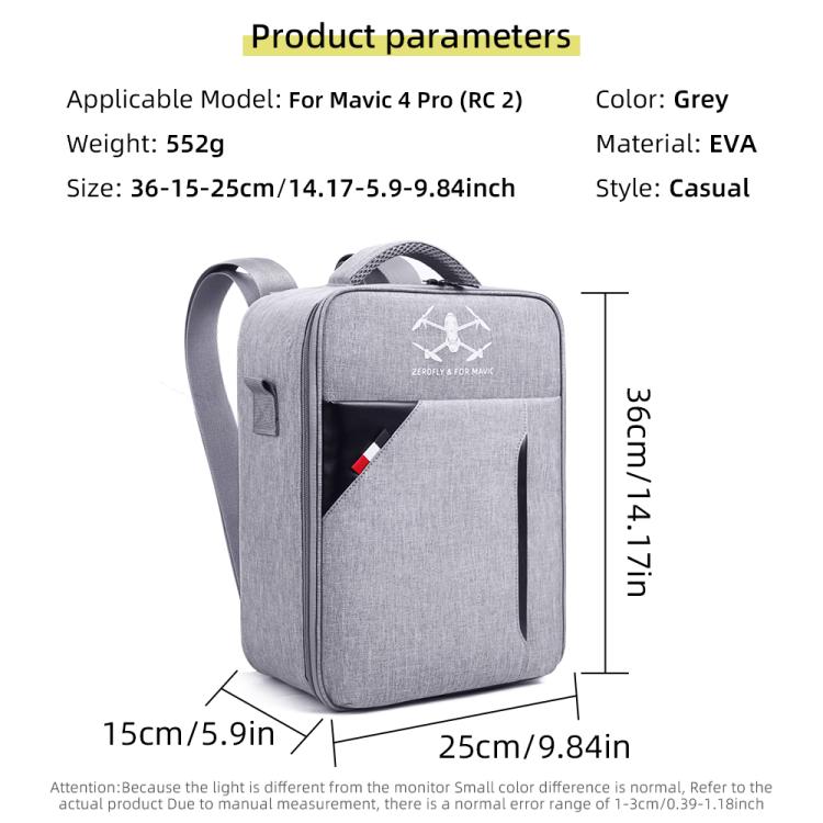 For DJI Mavic 4 Pro / RC 2 Backpack Shoulder Bag EVA Carrying Case - Gray