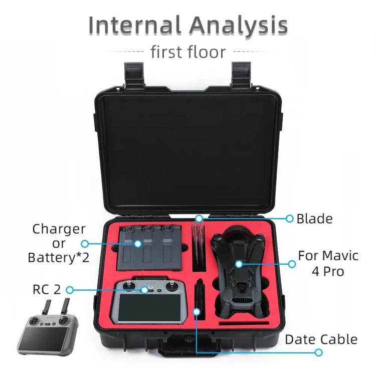 For DJI Mavic 4 Pro Fly More Combo RC 2 Explosion-Proof Box EVA Shockproof Storage Case With Shoulder Strap - Black