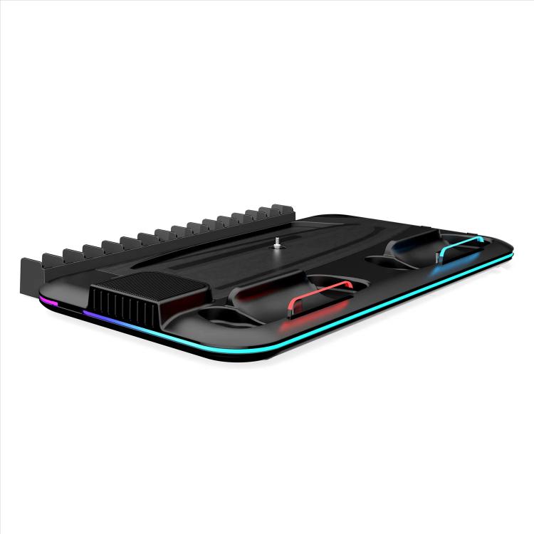 For PS5 Slim / Pro Multi-functional Cooling Stand with Controller Charging Station & Game Disc Storage Holder