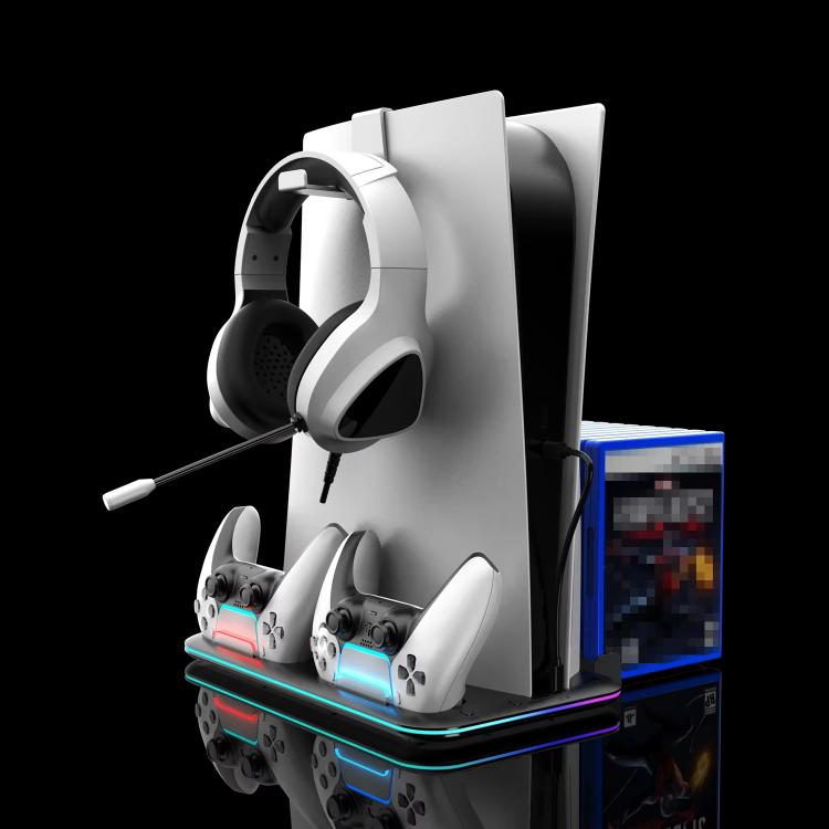 For PS5 Slim / Pro Multi-functional Cooling Stand with Controller Charging Station & Game Disc Storage Holder