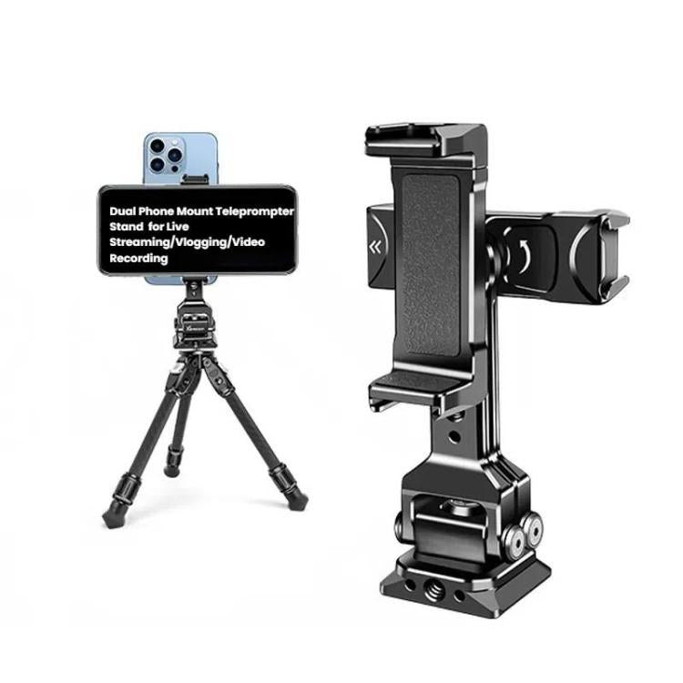 Dual Phone Mount Teleprompter Stand with Arca-Swiss Base Compatible with DJI Stabilizers for Live Streaming/Vlogging/Video Recording - 8245
