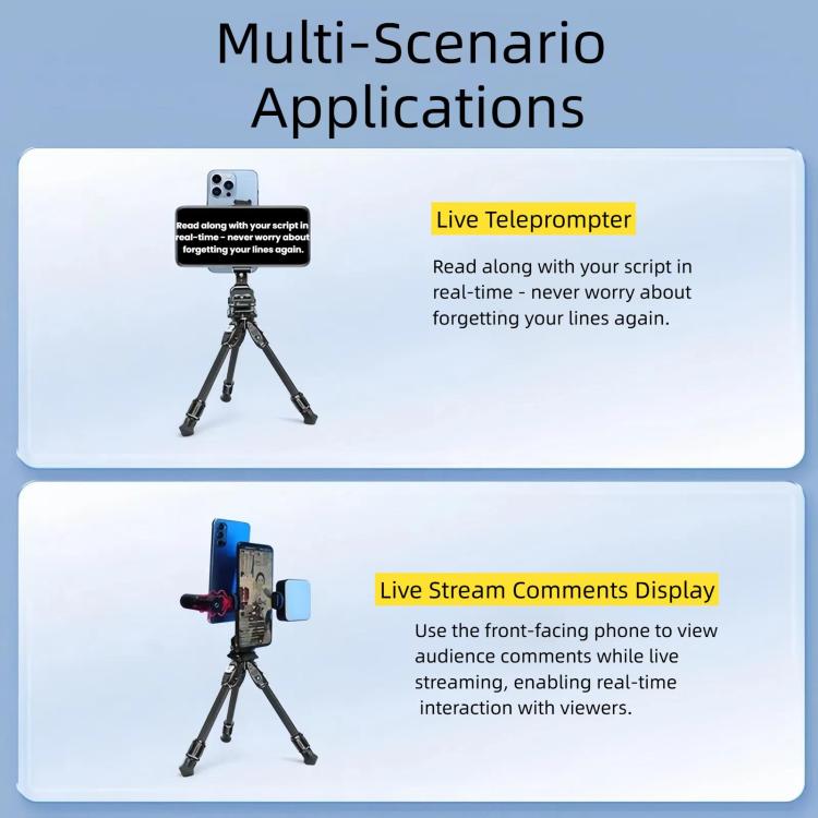 Dual Phone Mount Teleprompter Stand with Arca-Swiss Base Compatible with DJI Stabilizers for Live Streaming/Vlogging/Video Recording - 8245