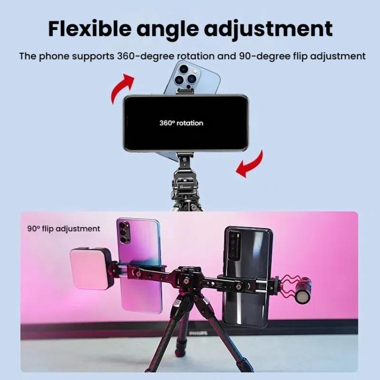 Dual Phone Mount Teleprompter Stand with Arca-Swiss Base Compatible with DJI Stabilizers for Live Streaming/Vlogging/Video Recording - 8245