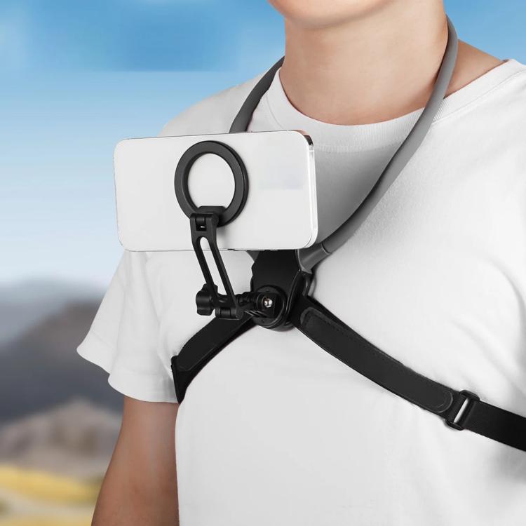 Adjustable Magnetic Neck Mount Phone Holder Quick-Release Chest Strap POV Mount For Sports & Vlogging - Black
