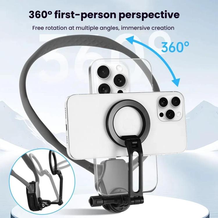 Adjustable Magnetic Neck Mount Phone Holder Quick-Release Chest Strap POV Mount For Sports & Vlogging - Black