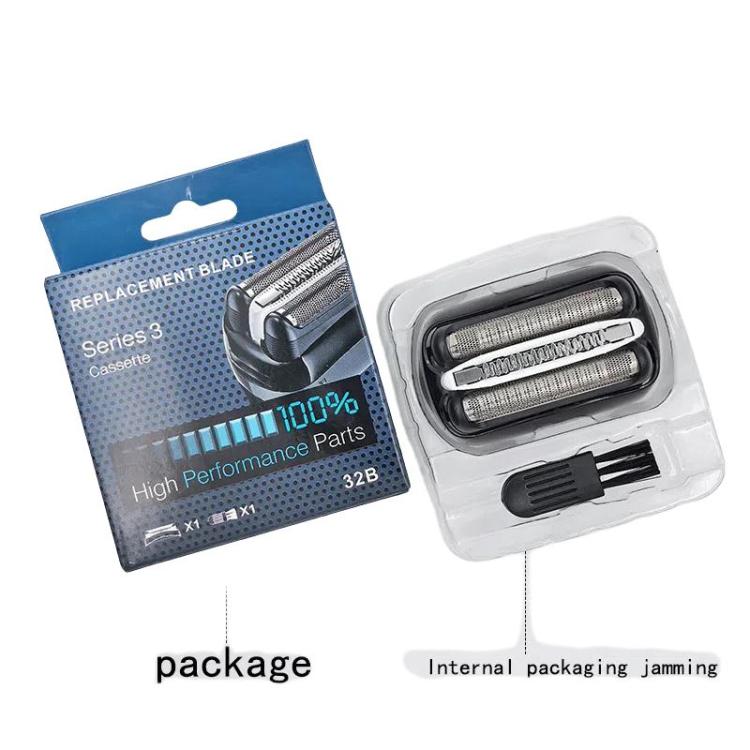 For Braun Series 3 Replacement Foil & Cutter 32B Precision Welded Stainless Steel Shaver Head - Black
