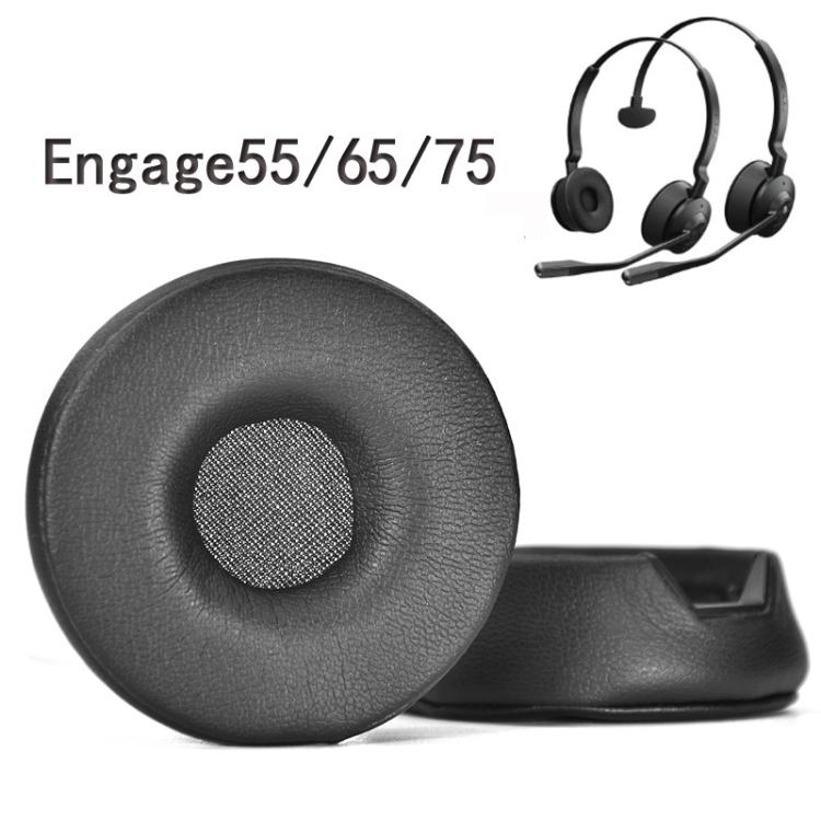 For Jabra Engage 55/65/75 Headset 1pair Protein Leather Ear Cushions Soft Replacement Ear Pads - Black