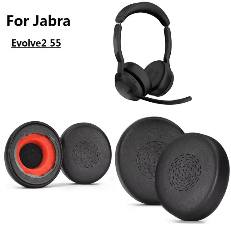 For Jabra Evolve2 55 Stereo Headset 1pair Protein Leather Ear Cushions Soft Replacement Ear Pads - Black