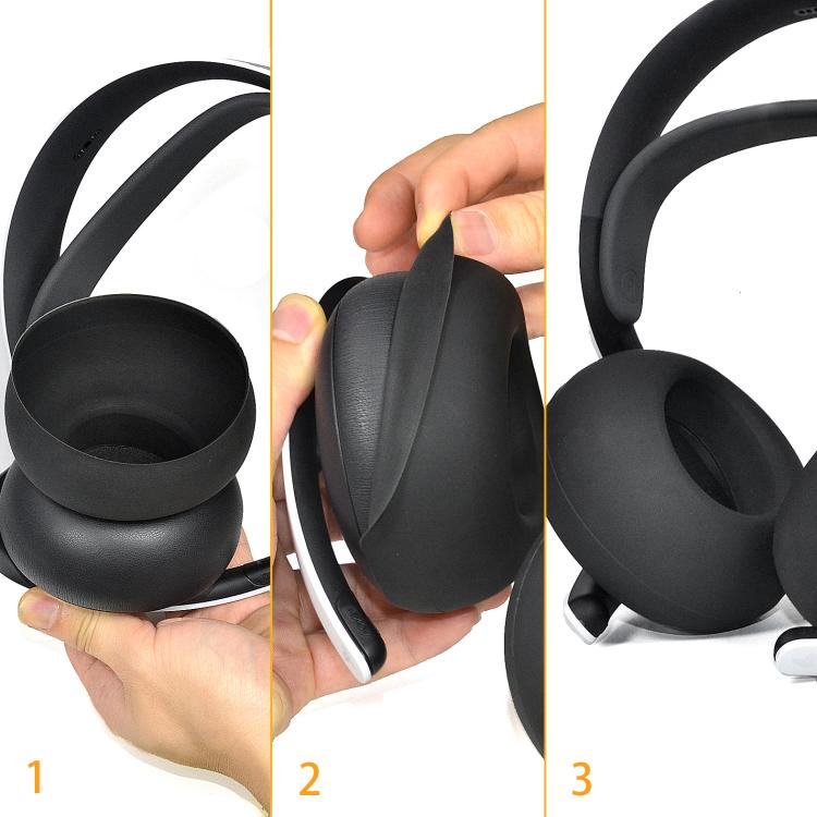 For Sony PlayStation Pulse Elite Headset 1pair Silicone Ear Cushion Covers Sweatproof Replacement Ear Pads - Black