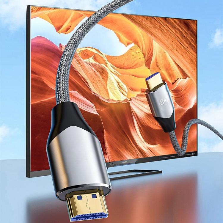 VegGieg W-H4 8K HDMI 2.1 Cable TV Set-Top Box Computer Connection Monitor Projector Video HD Cable, Size: 3m - Cotton Mesh Gray