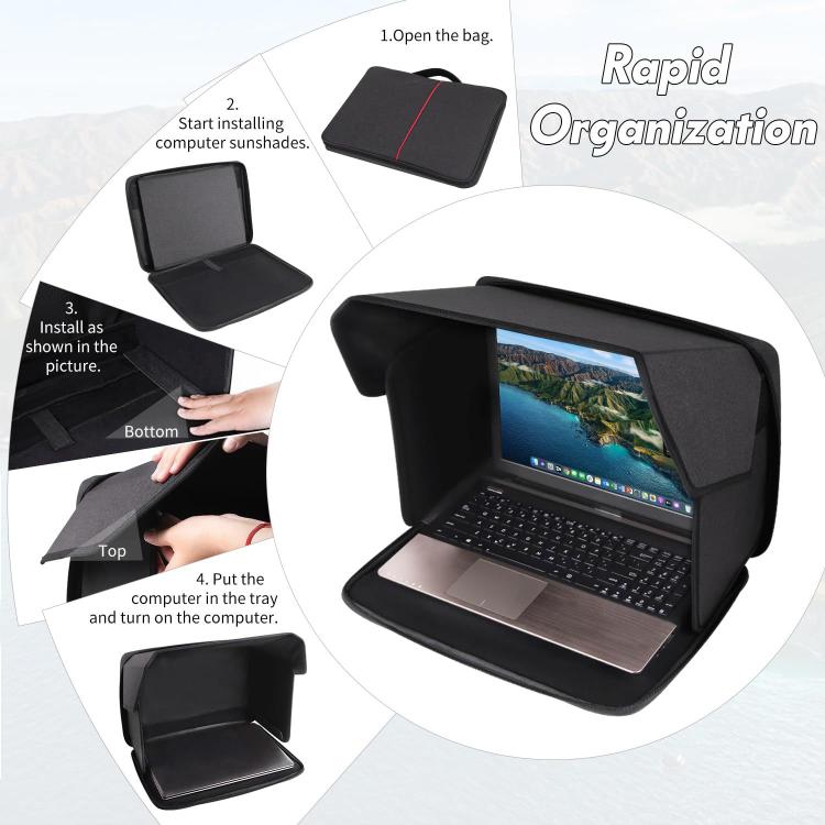 16-Inch Laptop Bag Sun Shade Foldable Anti-Glare Privacy Screen Cover for Outdoor Use - Black