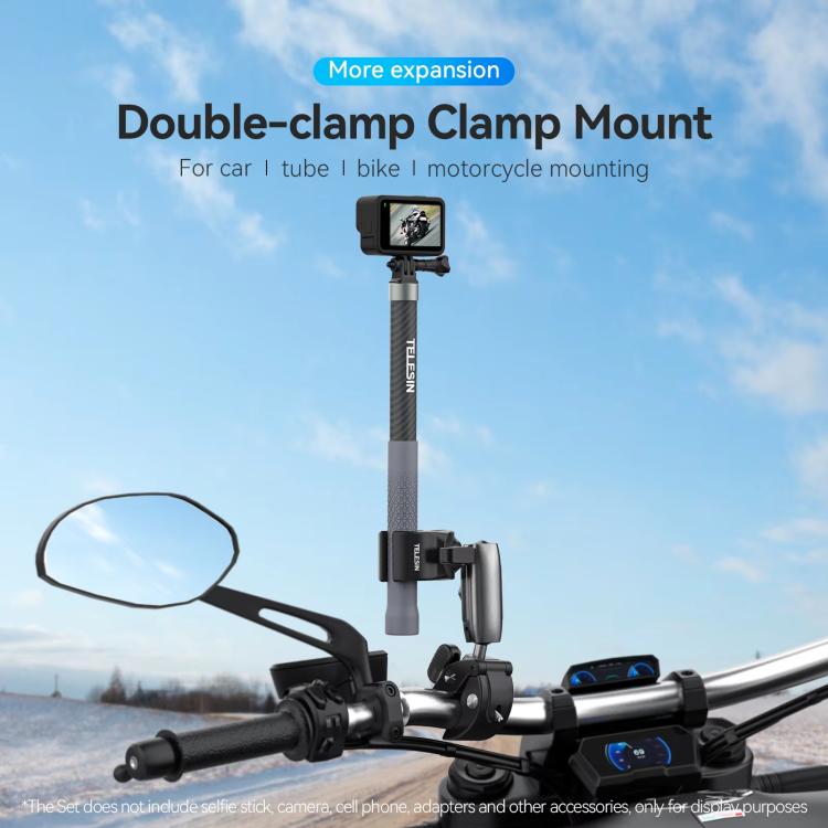 TELESIN Camera Double Clip Crab Clamp 360 Rotating Motorcycle Bicycle Handlebar Mount - Black