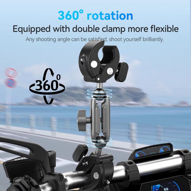 TELESIN Camera Double Clip Crab Clamp 360 Rotating Motorcycle Bicycle Handlebar Mount - Black