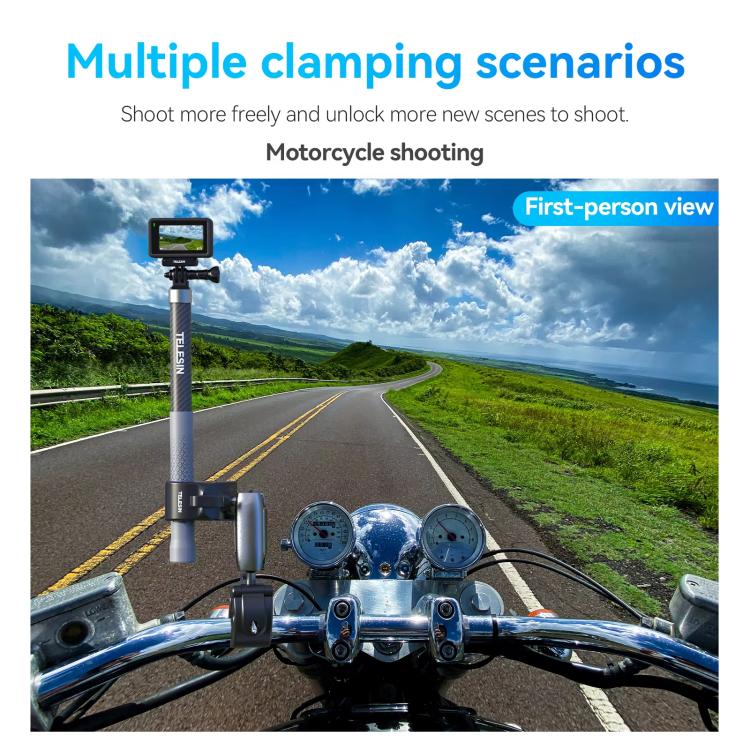 TELESIN Camera Double Clip Crab Clamp 360 Rotating Motorcycle Bicycle Handlebar Mount - Black