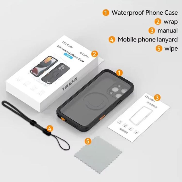 For iPhone 16 Pro TELESIN IP68 Waterproof Case Submersible Touchscreen Phone Cover