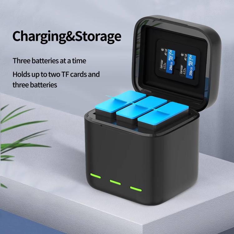 For GoPro HERO13 Black TELESIN 3 Slots Charging Case Compact Storage Box - Black
