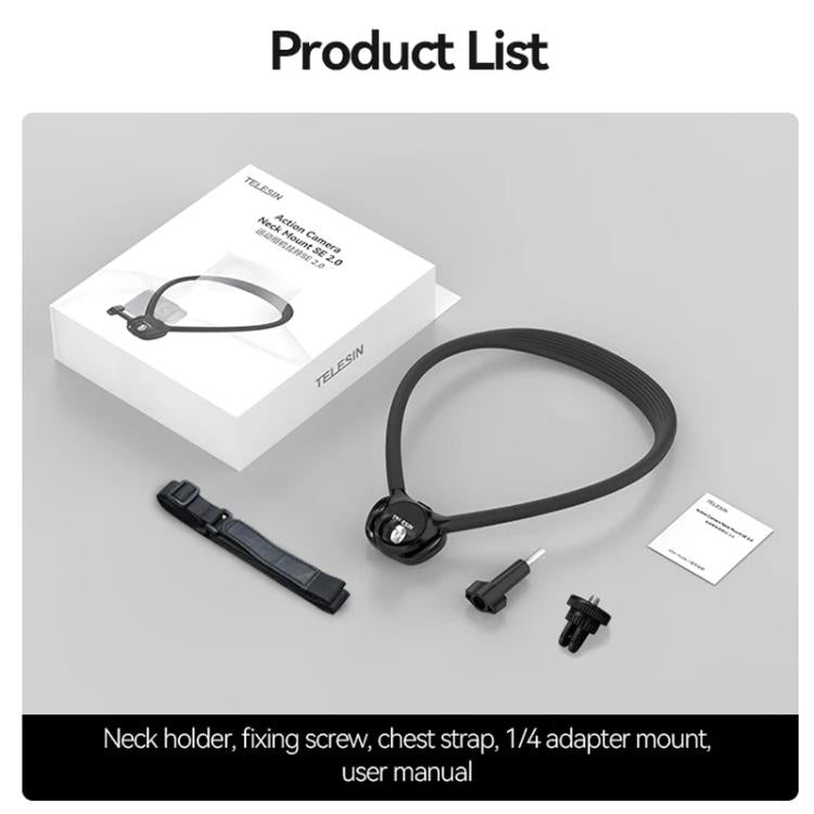 TELESIN Action Camera Neck Holder SE2.0 POV Perspective Bracket With Adjustable Chest Strap