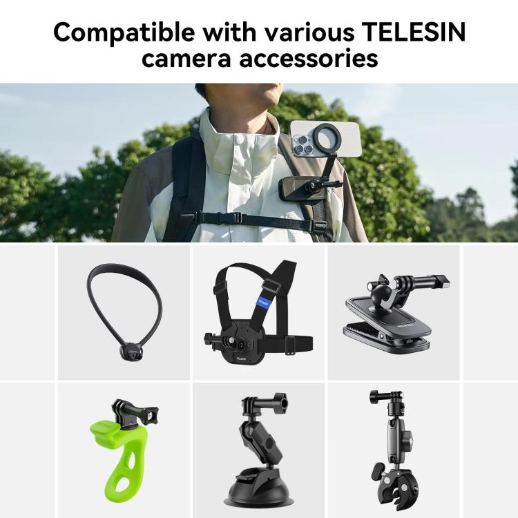 TELESIN Mobile Phone Magnetic Stand Two Claw Adapter Compatible with Chest Strap, Backpack Clip, Neck Mount - Black