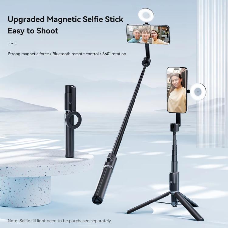 TELESIN 1.3m Magnetic Selfie Stick Tripod Phone Stand for Outdoor Vlog & Live Streaming with Bluetooth Remote - Black