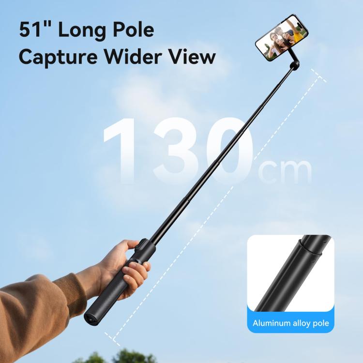 TELESIN 1.3m Magnetic Selfie Stick Tripod Phone Stand for Outdoor Vlog & Live Streaming with Bluetooth Remote - Black