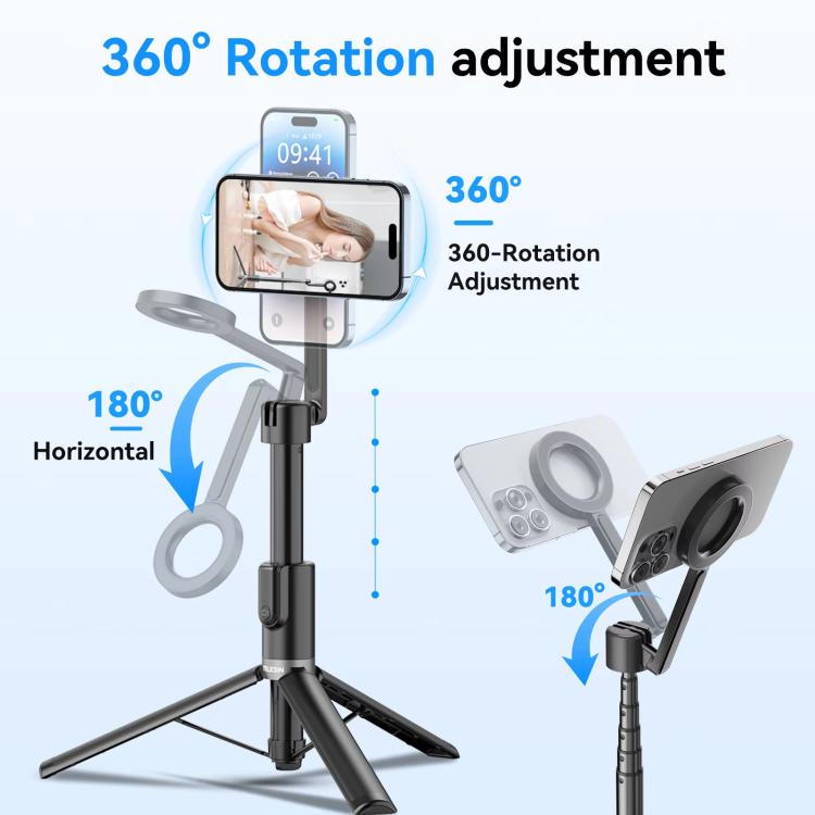 TELESIN 1.3m Magnetic Selfie Stick Tripod Phone Stand for Outdoor Vlog & Live Streaming with Bluetooth Remote - Black
