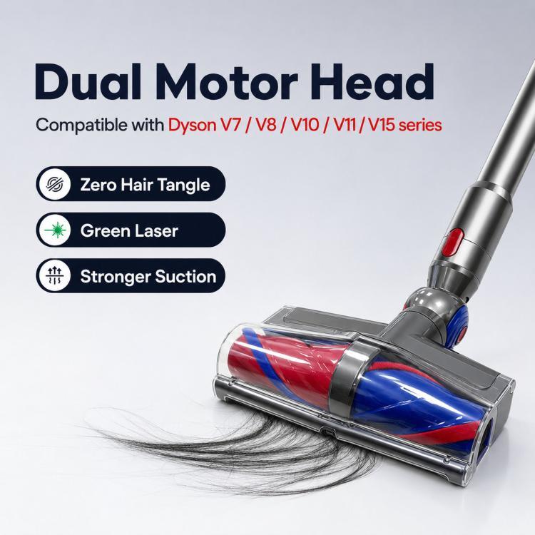 For Dyson V10 Slim/V12 Slim Dual Motor Direct Drive Cleaner Head Anti-Tangle Brush Green Light Dust Reveal