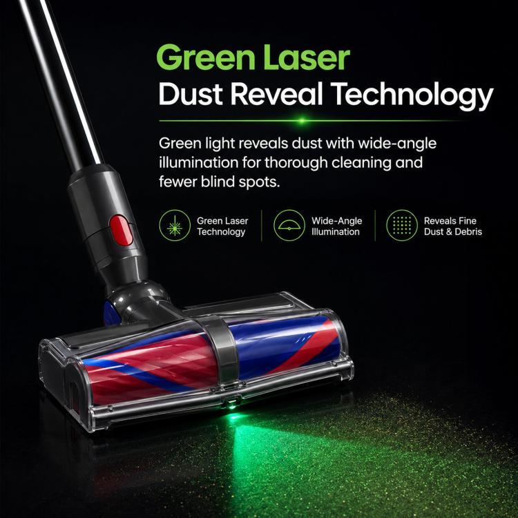For Dyson V10 Slim/V12 Slim Dual Motor Direct Drive Cleaner Head Anti-Tangle Brush Green Light Dust Reveal