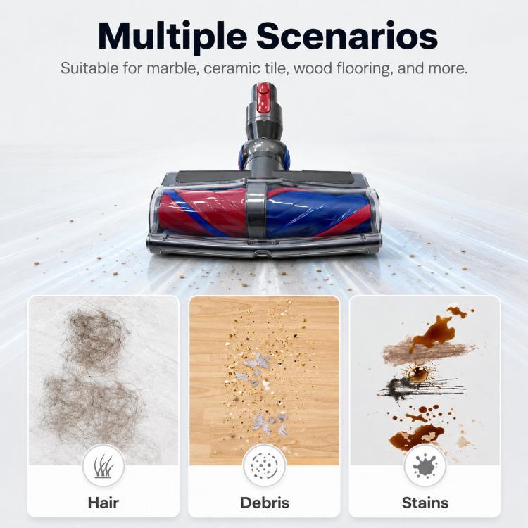 For Dyson V7/V8/V10/V11/V15 Dual Motor Direct Drive Cleaner Head Anti-Tangle Brush Green Light Dust Reveal
