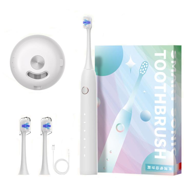 Rechargeable Sonic Electric Toothbrush for Adults with Custom Mode, Antibacterial Brush Heads, Smart Timer, Spec: Sterilization White